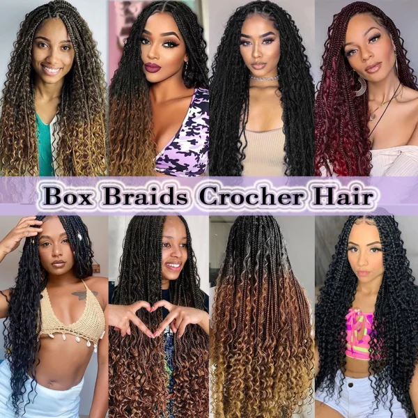 Jayfans 1- 8 Packs Ombre Bohemian Box Braids Crochet Hair With Curly Ends 14 18 24 Inch Synthetic Goddess Braids Hair Extensions - Image 5