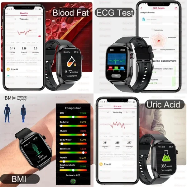 2024 New ECG Smart Watch Women BT Call Heart Rate Blood lipids Uric acid Health Monit Watches AI Voice 650mAh Sports Smartwatch - Image 3