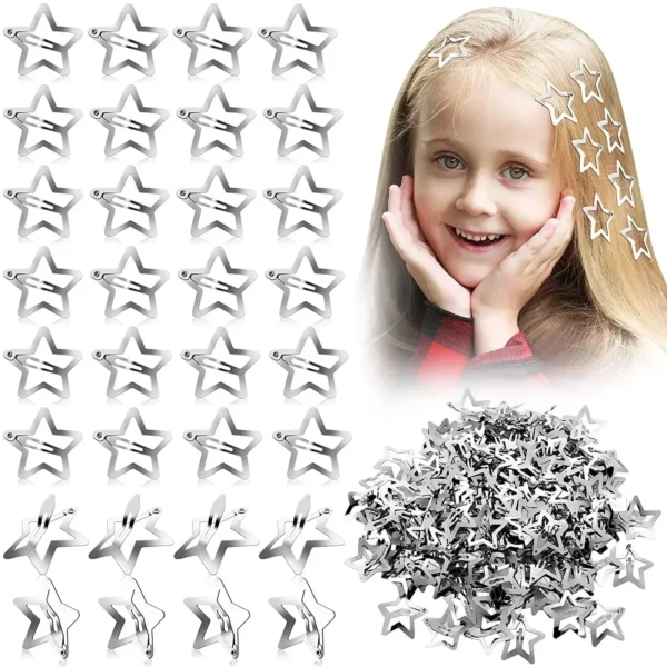 10/25/50/100/200pcs Sliver Y2K Star BB Hair Clips for Girl Metal Snap Hairpins Barrettes Women Filigree Styling Hair Accessorie - Image 5