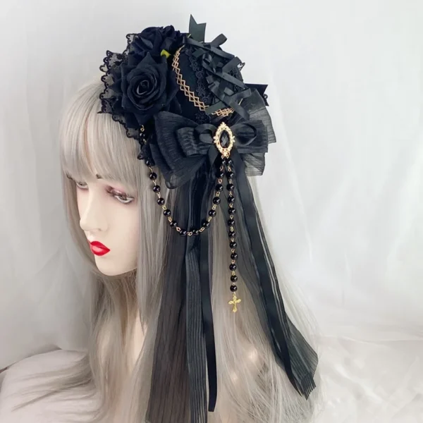 Lolita Gothic Kill Dark All-Match Lo Elegant Flat Hat Billycock Hairware Accessories - Image 2