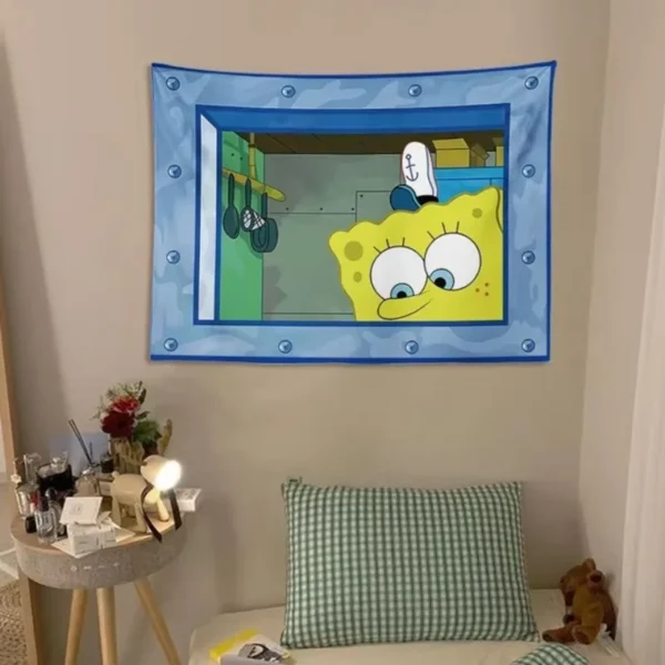 Octopus Brother SpongeBob SquarePants Cartoon Hanging Cloth  Bedroom Wall Decoration Background Cloth Cute and Funny Tapestry - Image 3