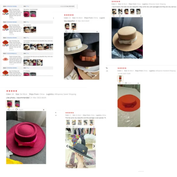 Bow Tie Fedora Hat Winter Round Bumpy Surface Flat Top Bow Tie Elastic Band Men's and Women's Red Jazz Hat Fedora - Image 6