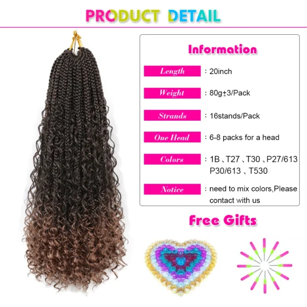 14"20"Goddess Box Braids Crochet Hair Synthetic Braiding Hair Extensions Curly End Bohemian Omber Hair For Braids Hair Expo City - Image 5