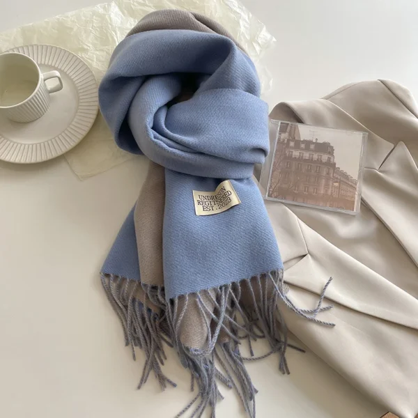 2023 New Fashion Cashmere Scarf Warm Winter for Women Korean Style Knitted Solid Color Double Sided Wraps Neckerchief - Image 2