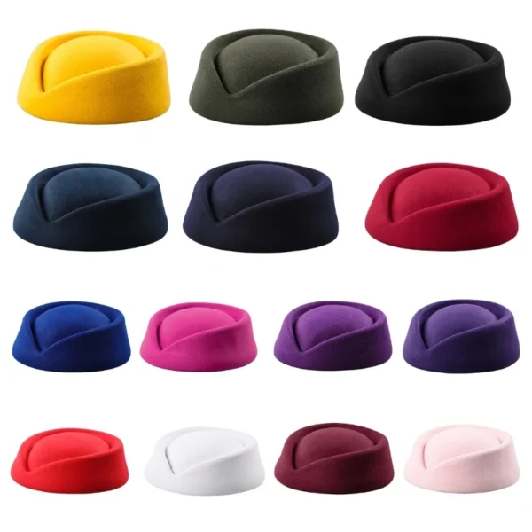 Beret Hat Caps Airline Stewardess Flight Attendant Vintage Looking Hat Uniform Stewardess Pillbox Hat Teardrop Hat T8NB - Image 2