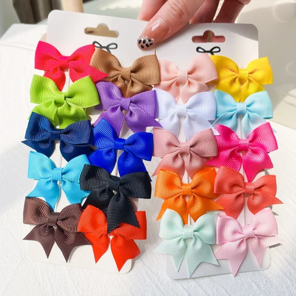 10Pcs/Set New Cute Solid Ribbon Bowknot Hair Clips for Baby Girls Handmade Bows Hairpin Barrettes Headwear Kids Hair Accessories - Image 4