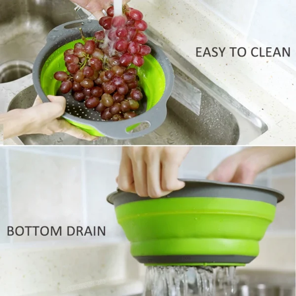 1/2pcs Silicone Round Folding Vegetable Fruits Washing Drain Basket Colander Strainer Collapsible Drainer Kitchen Tool - Image 2