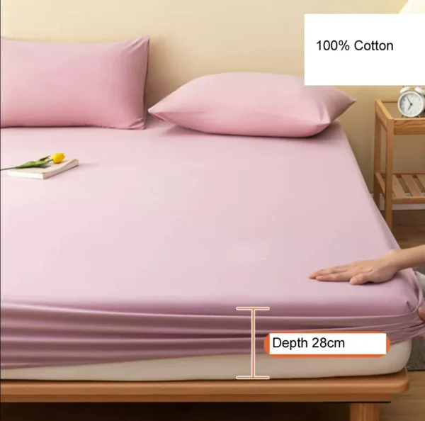 100% Cotton Bed Fitted Sheet + 2pc Pillowcases Solid Color Bedding Linens Bed Sheets With Elastic Double Queen King Size B102 - Image 6