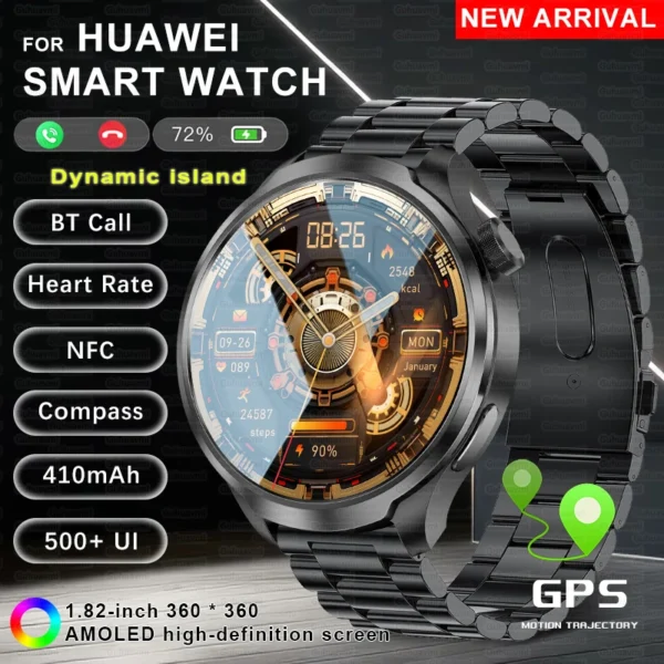 2024 New GPS Sports NFC Fashion Smartwatch Men's 1.85 "AMOLED Screen Heart Rate Blood Pressure Health Smart Watch For Huawei IOS