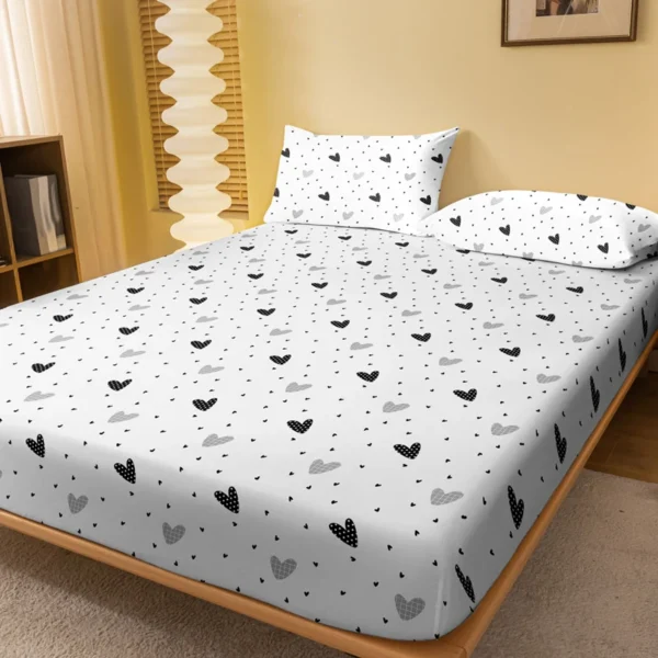 1 Piece of White Bottom Heart Love Patterned Matte Bedsheet, Bedroom Printed Bedspread, Bedding (Excluding Pillowcases)