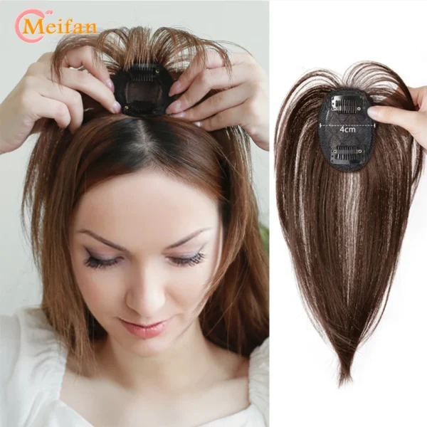 MEIFAN Synthetic Topper Hairpiece False Bang Clip-In Bangs Extension Natural Fake Fringe Invisible Clourse Hairpiece for Women - Image 2