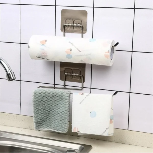 2PCS Kitchen Paper Towel Holder Adhesive Toilet Paper Rack Towel Hanger Tissue Dispenser Roll Napkin Cabinet Storage Accessories - Image 4