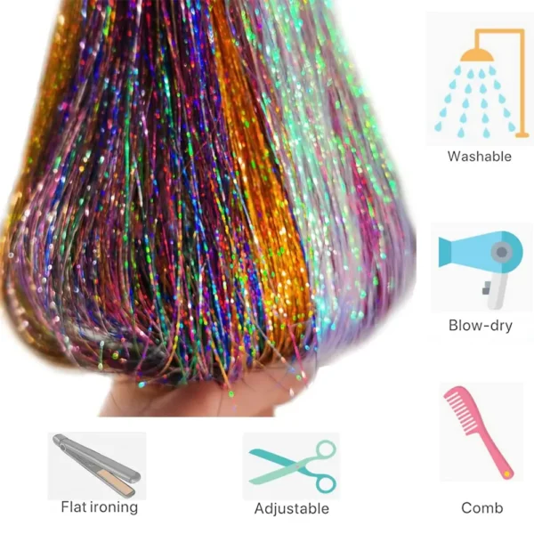 1 Pc Sparkle Shiny Hair Tinsel Hair Extensions Dazzles Women Hippie for Braiding Headdress Hair Braiding Tools Long 100cm - Image 3