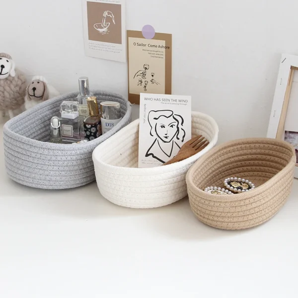 Desktop Sundries Basket Storage Box Hand Woven Basket Kids Toys Organizer Office Stationery Cosmetics Snack Pouch Accessories