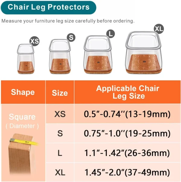 24pcs Square Chair Leg Floor Protectors, Furniture Pads for Hardwood Floors, Furniture Sliders for Chair Legs, Silicone Leg Caps - Image 4