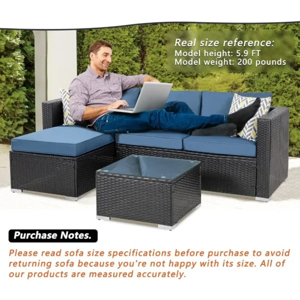 Furniture Sets, All-Weather Rattan Outdoor Sectional Sofa with Tea Table and Cushions Upgrade Wicker Patio - Image 3