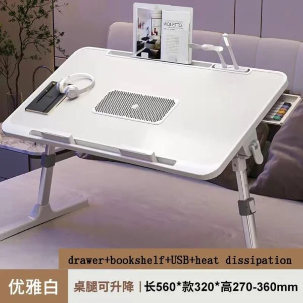 Lift Foldable Laptop Table for Bed Stand Lap Lazy Learning Desk Student Computer Desk for Working Read with Radiator Drawer - Image 4