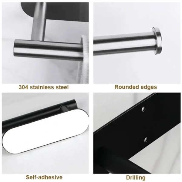 Stainless Steel Paper Towel Holder for Bathroom Kitchen No Punch Wall Mount Tissue Towel Roll Self Adhesive Toilet Storage Rack - Image 6