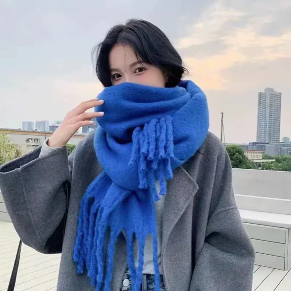 2024 New Soft Winter Cashmere Scarf Solid Color Warm Long Tassel Scarves Wrap Shawls For Women Girls - Image 4