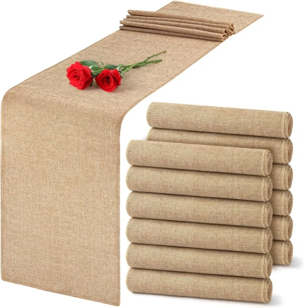 30cm Width Jute Linen Vintage Natural Table Runner  Burlap Rustic Khaki Party Country Wedding Decoration Chair Decor - Image 2