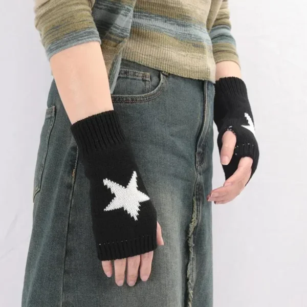 Y2K Black Gothic Women Knitted Warm Half Gloves Autumn Winter Fingerless Gloves Lolita Girls White Lolita Accessories Mittens - Image 2