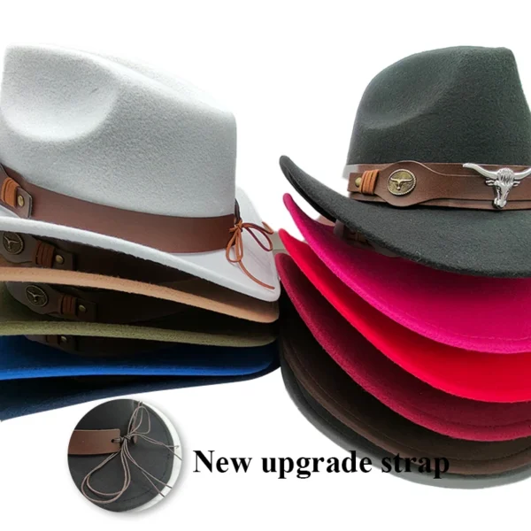 Cowboy Hat Gentleman Fedora Felt Jazz Hats New Women Roll Brim Wool Chapeu Western Sombrero Hombre Cap Cowgirl Hats Cowhead Band - Image 5