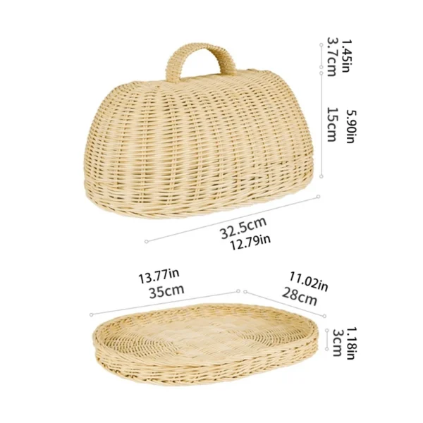 Handwoven Rattan Bread Basket Fruit Vegetables Serving Baskets with Cover - Image 6