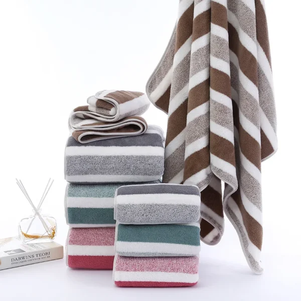 1 pcs Striped Face Towel 35x75cm For Bathroom Or Soft And Absorbent Quick-Drying Experience Microfiber Bath Towel 70x140cm - Image 6