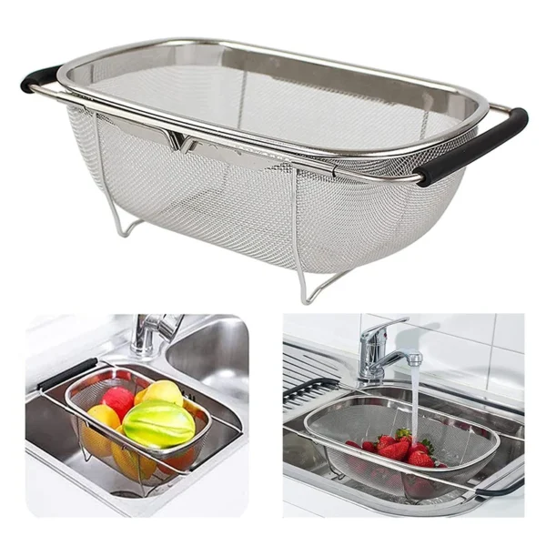 Sink Drainer Vegetable And Fruit Drainer Basket Repeatable Practical Retractable Stainless Steel Kitchen Filter Storage Basket