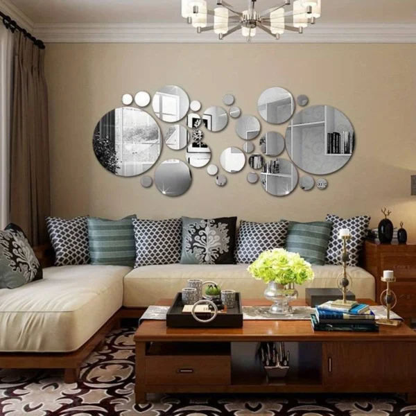 26 PCs 3D Acrylic Mirror Wall Stickers, Round Mirror, DIY Bedroom, Bathroom and TV Backroom Stickers Wall Decoration - Image 2