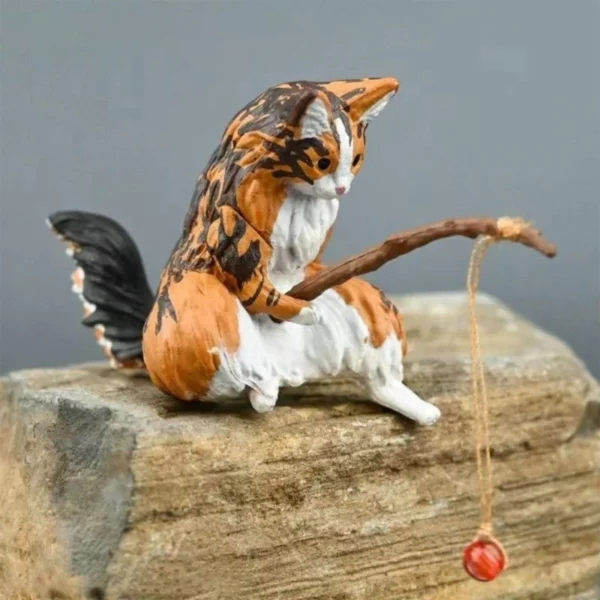 Fishing Cat Ornaments Aquarium Decoration Fish  Landscaping Cartoon Cat Statue Mini Resin Figurine Home Decorations - Image 4