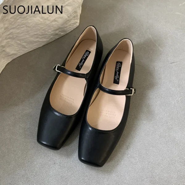 SUOJIALUN 2023 Summer New Brand Women Flats Fashion Square Toe Shallow Mary Jane Shoes Soft Casual Ballet Shoes Slingback Shoes - Image 6