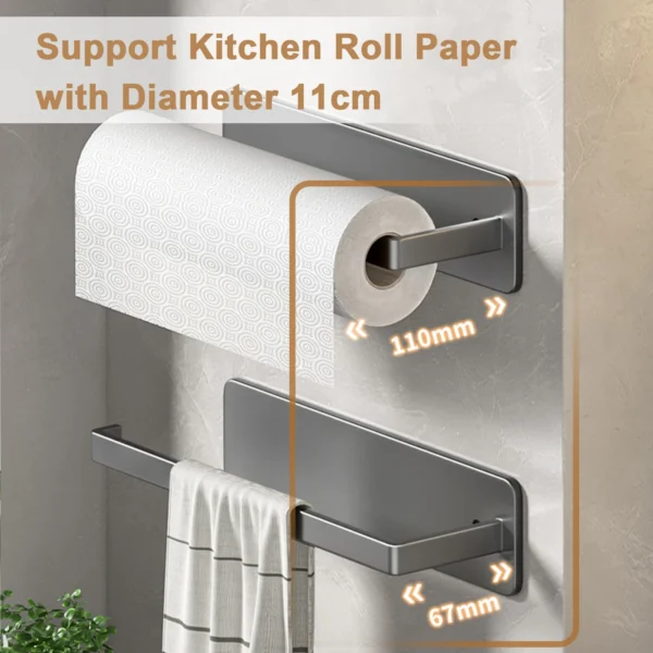 Paper Towel Holder Self Adhesive Toilet Roll Paper Holder No Punching Kitchen Bathroom Lengthen Storage Rack Grey Black White - Image 2