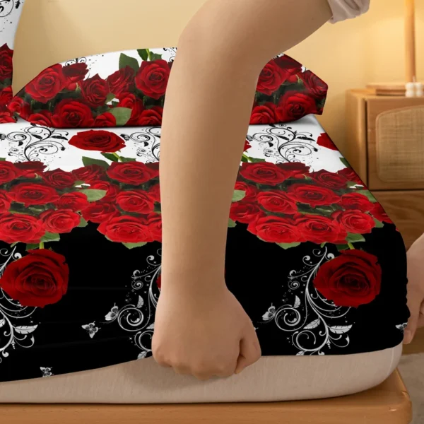 1 piece of delicate red rose patterned frosted bedsheet, bedroom printed bedspread, bedding (excluding pillowcases) - Image 4