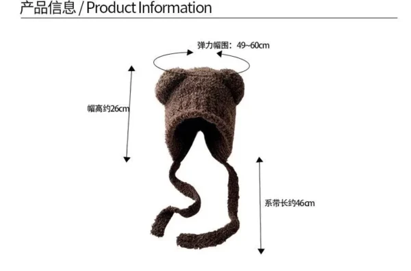 Winter Plush Beanies Cute Bear Ear Wool Hat Warm Lace-up Ear Protection Knitted Bomber Cap Bonnets Knitting Korea Women Gorros - Image 2