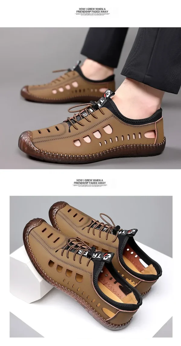 Men's Soft Leather 2024 Summer Men Leather Sandals Breathable Non-slip Cow Tendon Sole Casual Leather Shoes Outdoor Beach Shoes - Image 3