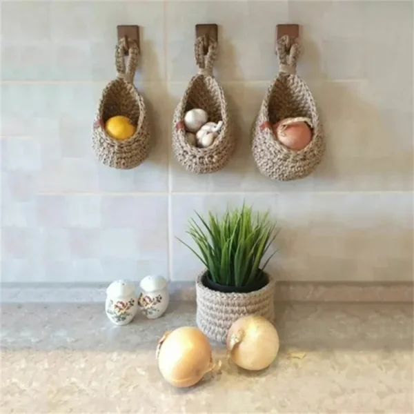 XS-XXL Wall-mounted Sundries Storage Bag Hanging Wall Vegetable Fruit Baskets Organize Bag Jute Eco Teardrop Kitchen Organizer - Image 4