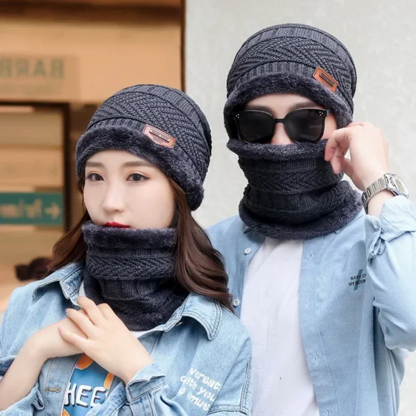 Winter Hats Knit Cap Men And Women Velvet Hat Coral Fleece Scarf Outdoor Riding Hat Warm Thickening Plus Velvet Neck Protect Cap - Image 5