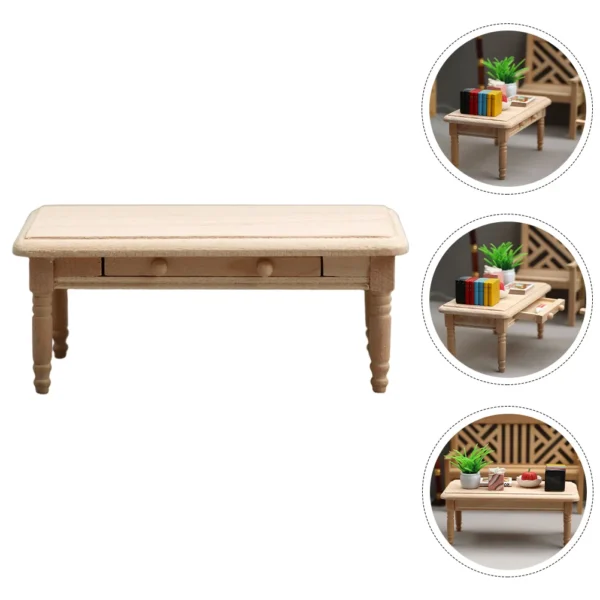 Table Miniature Dining Furniture House Wood Model Coffee Toys Old Mini Year Kids Toy Wooden Display Side Kitchen Ornament Tea - Image 4