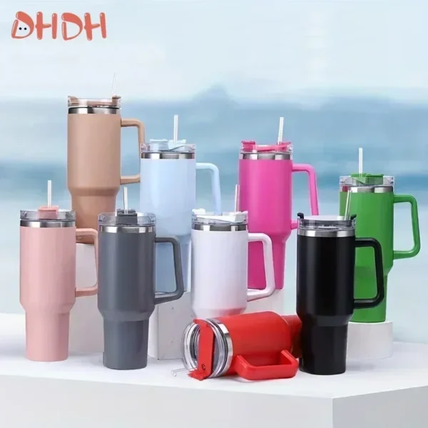 Water Bottle Insulated Tumbler with Handle Straw Double Wall Thermal Iced Travel Cup Car Thermos Mug Perfect Gift