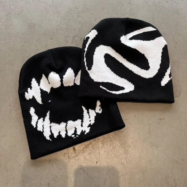 Women Hat Knitting Beanies Goth Tooth Caps Men Y2k Streetwear Winter Fashion Pullover Kpop Harajuku Vintage Warm Hip Hop Unisex - Image 2