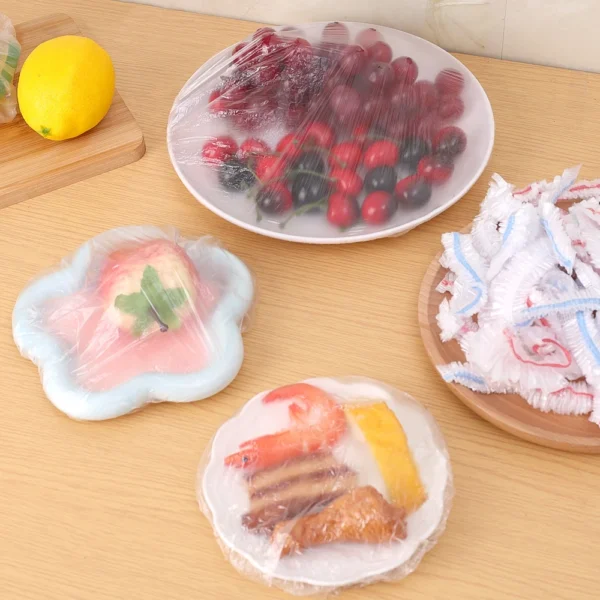 500/50Pcs Disposable Food Cover Fruit Food Cover Elastic Plastic Shower Cap Food Grade Storage Bag Kitchen Organizer Cling Film - Image 5