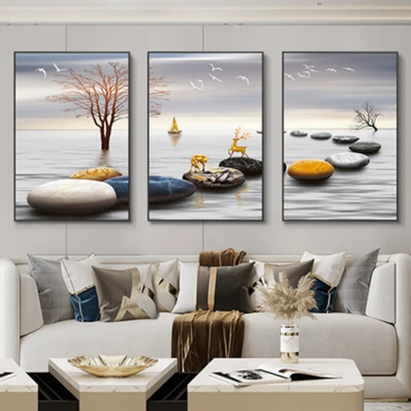 3 Pieces Nordic Luxury Ribbon Abstract Landscape Wall Art Canvas Paintings Modern Gold Deer Poster Print Picture for Home Decor - Image 3