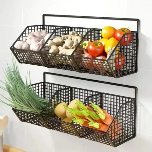 Onion Gginger Garlic Kitchen Shelf Wall Hanging Condiments Spice Vegetable Fruit Storage Rack Wall Drain Basket Punch-Free - Image 6