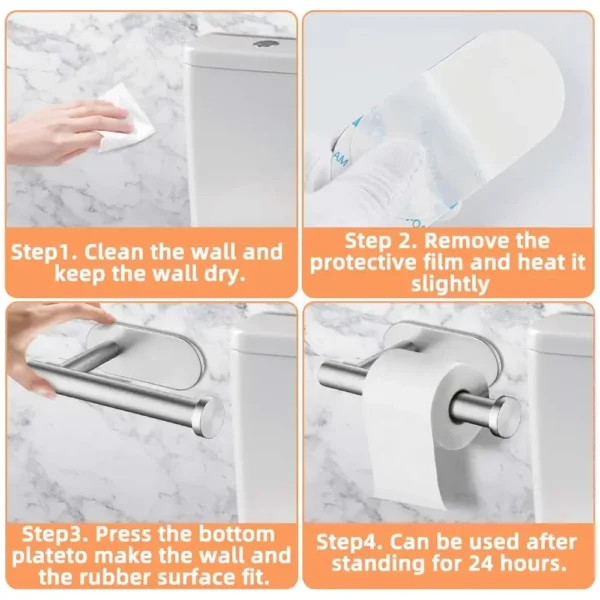 Self Adhesive Toilet Paper Towel Holder Stainless Steel Wall Mount  No Punching Tissue Towel Roll Dispenser for Bathroom Kitchen - Image 4