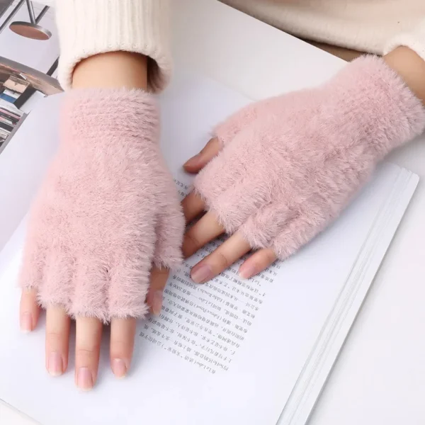 Women Men Half Finger Winter Imitation Mink Cashmere Gloves Touch Screen Writing Woolen Warm Mittens For Driving Outdoor Sports