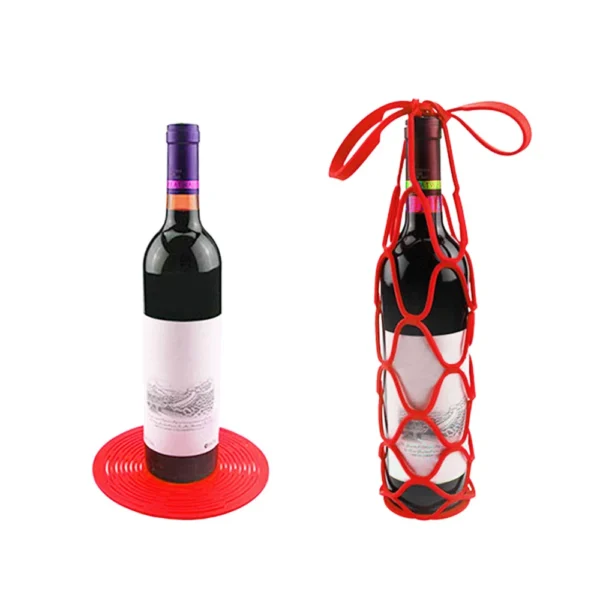 Silicone Wine Bottle Storage Bag Washable Reusable Water Bottle Tote Bags Cup Mat Wine Bottle Mesh Basket For Picnic Organizer - Image 2