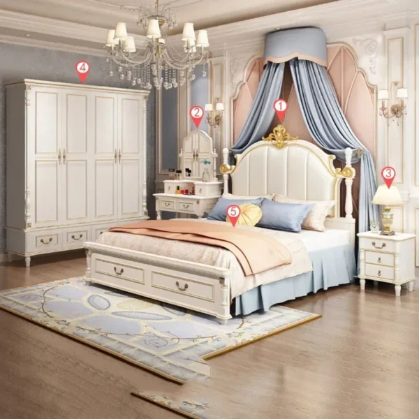 American Luxury Bedroom Sets Double European Wood Solid Bedroom Sets High Box Camas Moderrnas Inteligentes Home Furniture - Image 5