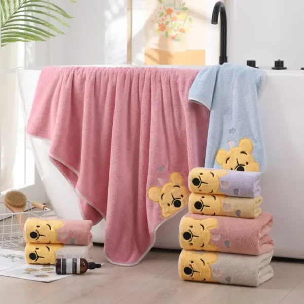 Thickened Winnie The Pooh Embroidered Coral Velvet Bath Towel Soft Household Towel Children's Cartoon Bath Towel - Image 2