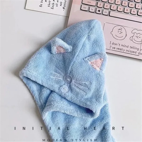 Cute Cat Hair Cap Microfiber Hair Towel Long Hair Quick Dry Hat Bath Towel Strong Water Absorbent Women Wrap Wiping Hair Towel - Image 4